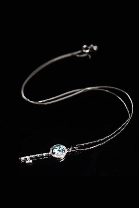 Graceful Sterling Silver Key Necklace with 1 Carat Lab-Diamond - Timeless Elegance