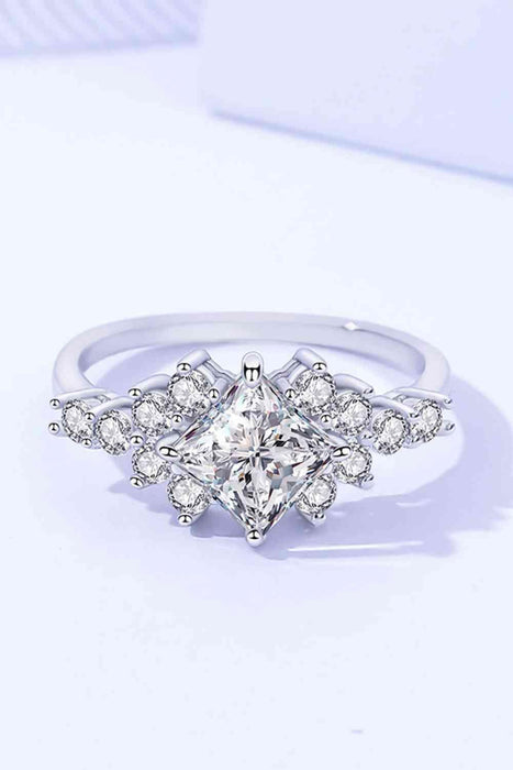 Platinum Moissanite and Zircon Sterling Silver Ring with Modern Elegance