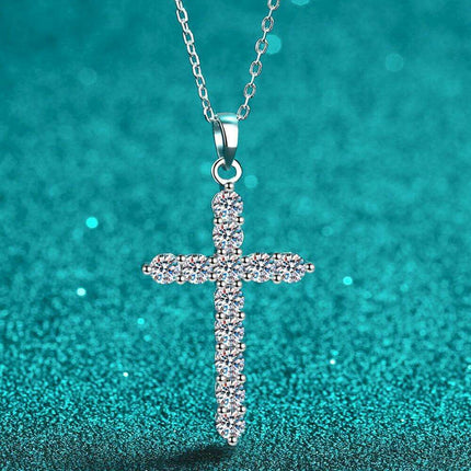 Exquisite Sterling Silver Cross Necklace with Lab Grown Diamond & Rhodium Finish - A Classic Emblem of Refinement