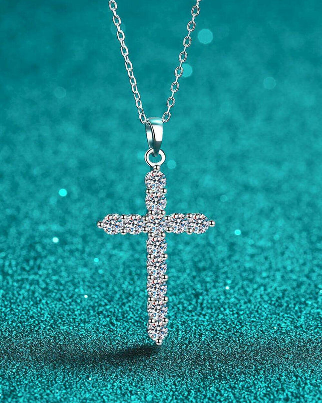 Exquisite Sterling Silver Cross Necklace with Lab Grown Diamond & Rhodium Finish - A Classic Emblem of Refinement