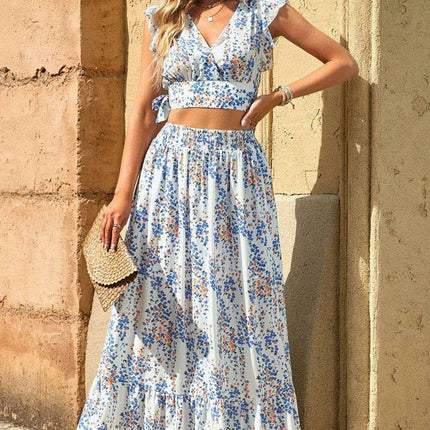 Chic Floral Frill Maxi Ensemble