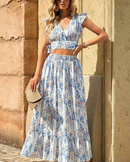 Chic Floral Frill Maxi Ensemble