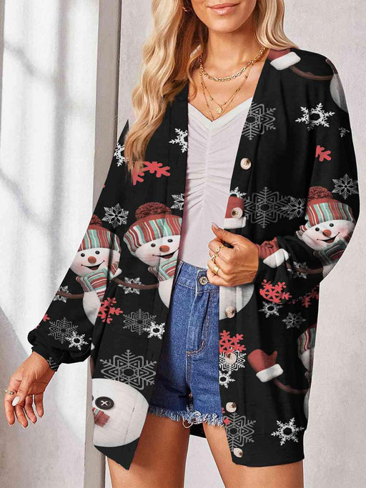 Buttoned Long Sleeve Sheer Cardigan with Printed Design