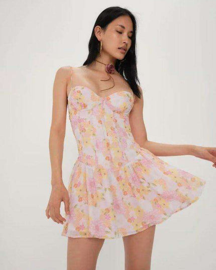 Bohemian Chic: French Riviera Tube Top & Steel Ring Suspender Dress Set with Flowing Holiday Skirt