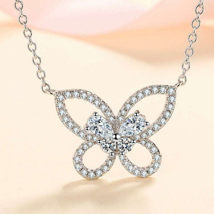Elegant Lab-Diamond Butterfly Pendant Necklace