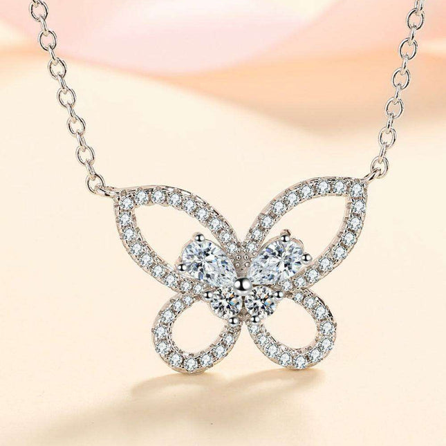 Elegant Lab-Diamond Butterfly Pendant Necklace