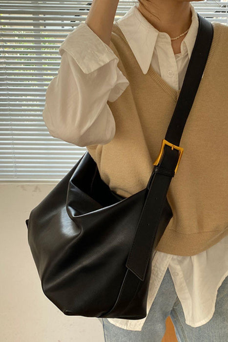 Chic Wide-Strap Faux Leather Crossbody Tote Bag