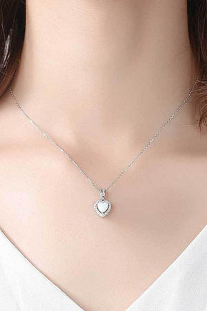 Opal Heart Pendant 925 Sterling Silver Necklace-Trendsi-White-One Size-Très Elite