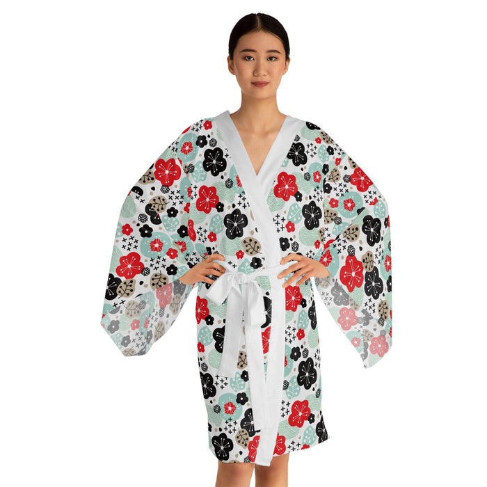 Japanese Artisan Floral Kimono Robe with Elegant Bell Sleeves