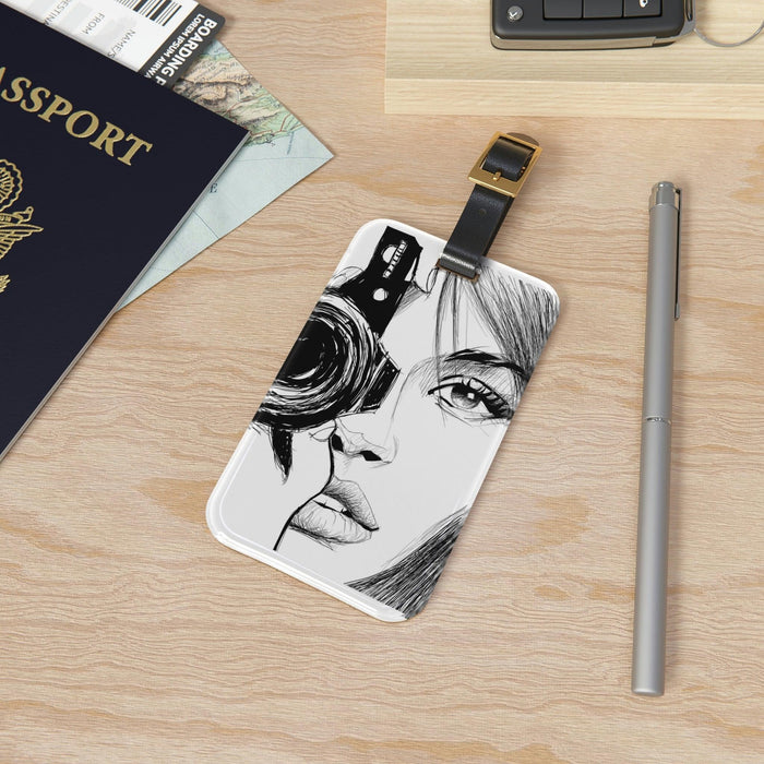 Chic Voyage Customizable Luggage ID Tag with Leather Strap and Acrylic Design