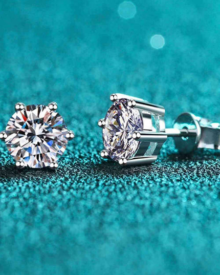Elegant Moissanite Stud Earrings Set in Rhodium-Plated Sterling Silver