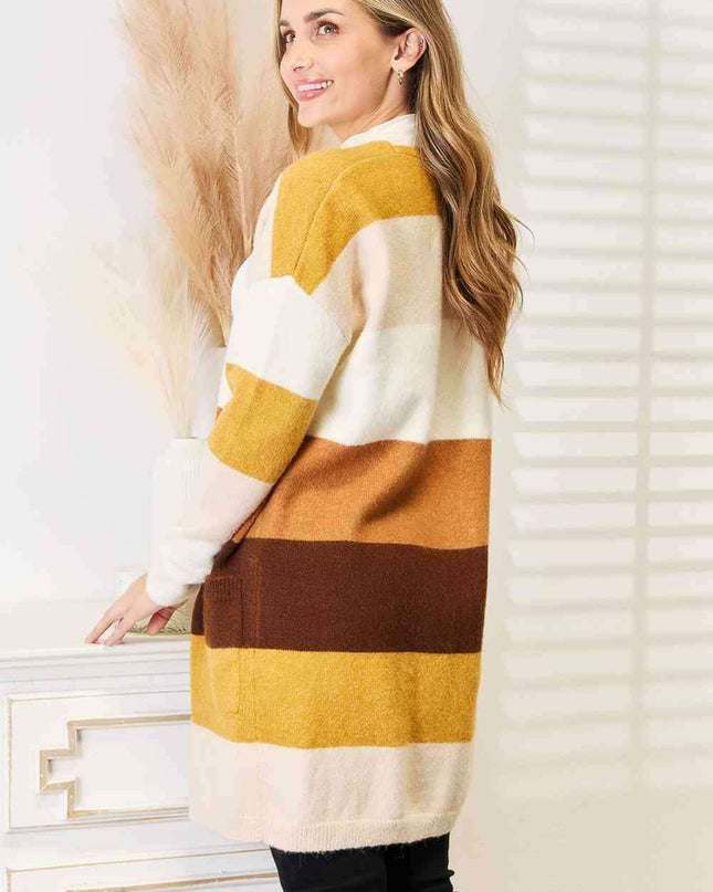Vibrant Color-Block Cozy Oversized Cardigan with Dropped Shoulders
