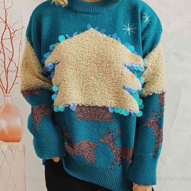 Festive Reindeer and Christmas Tree Knit Pullover