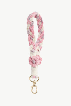 Floral Braided Wristlet Key Chain-Trendsi-Blush Pink-One Size-Très Elite