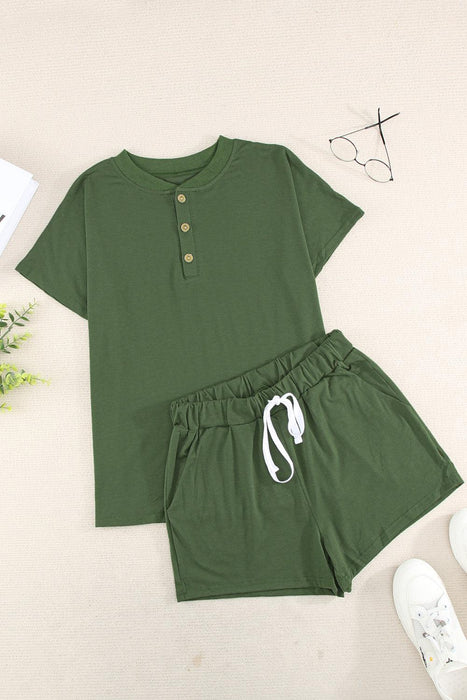 Cozy Lounge Set with Quarter Button Top and Shorts
