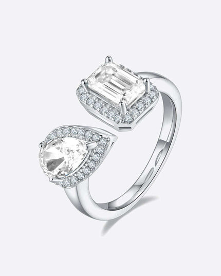 Sophisticated 1 Carat Moissanite & Zircon Accent Sterling Silver Open Ring - A Masterpiece of Artistry and Enduring Elegance
