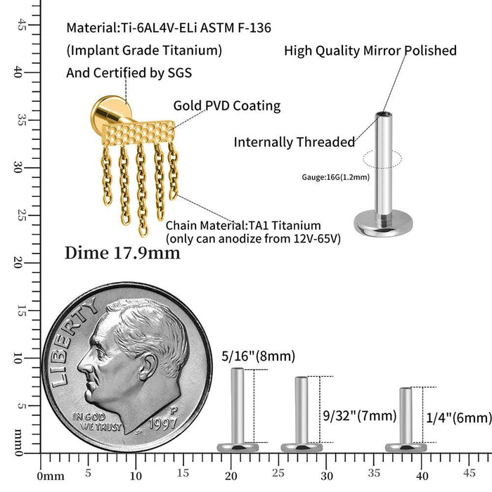 Titanium Hammer Tassel Lip Ring: Premium Body Jewelry for Piercing Enthusiasts