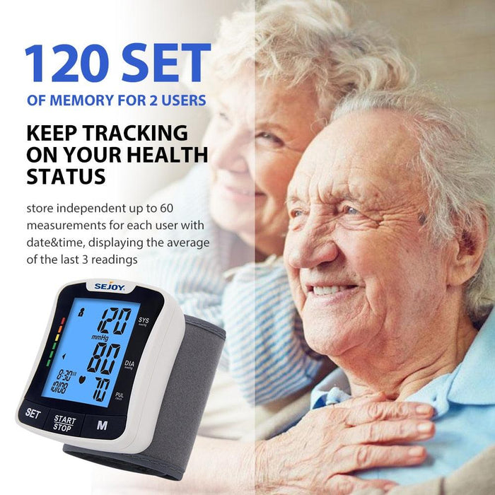 Smart Wrist Blood Pressure Monitor with Heartbeat Analysis & Dual User Memory