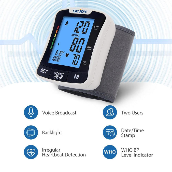 Wrist Blood Pressure Monitor Portable Automatic Digital BP Monitor Monitoring Leval Sphygmomanometer Big LED Display