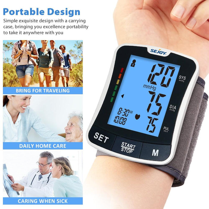 Wrist Blood Pressure Monitor Portable Automatic Digital BP Monitor Monitoring Leval Sphygmomanometer Big LED Display