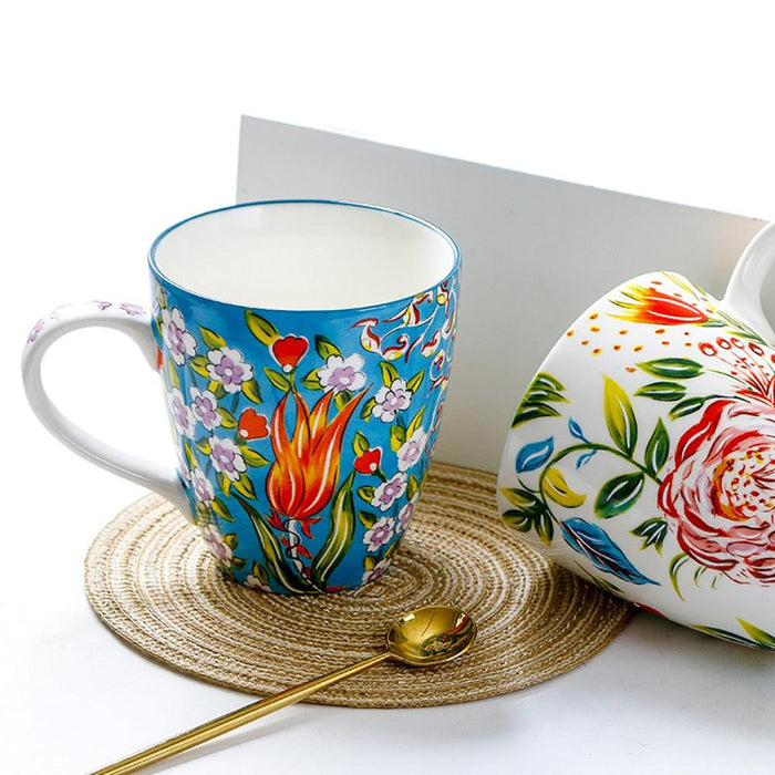 Hand-Painted Ceramic Mug with Cartoon Flower Design