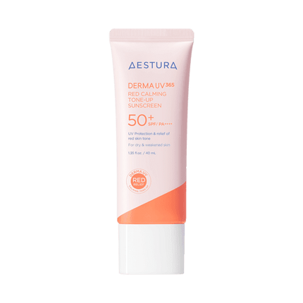 AESTURA Derma UV 365 Red Calming Tone-up Sunscreen SPF50+ PA++++ - Nourishing and Brightening Formula.