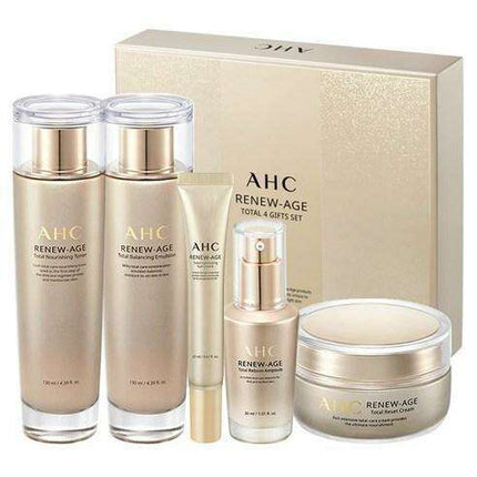 AHC Ultimate Anti-Aging Renewal Skincare Set with Four Specialized Formulas.