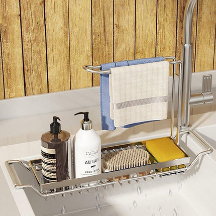 Adjustable Stainless Steel Sink Rack with Integrated Towel Holder - Perfect for Kitchen and Bathroom Organization - Très Elite