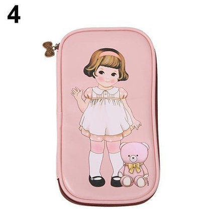 Adorable Cartoon Doll Girl Illustrated Storage Pouch and Organizer
