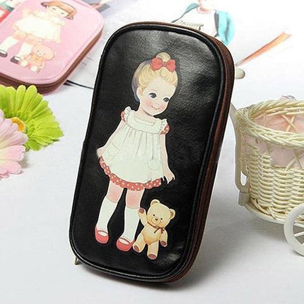 Adorable Cartoon Doll Girl Illustrated Storage Pouch and Organizer