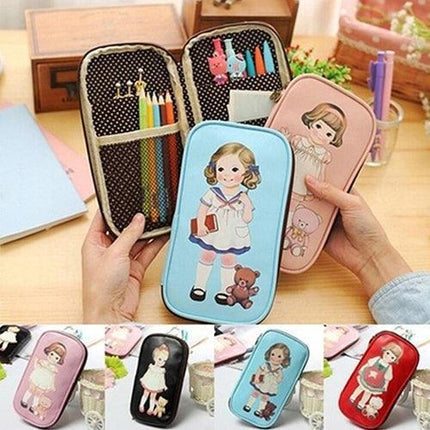 Adorable Cartoon Doll Girl Illustrated Storage Pouch and Organizer