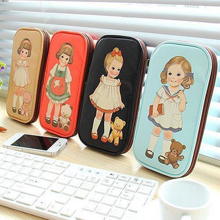 Adorable Cartoon Doll Girl Illustrated Storage Pouch and Organizer