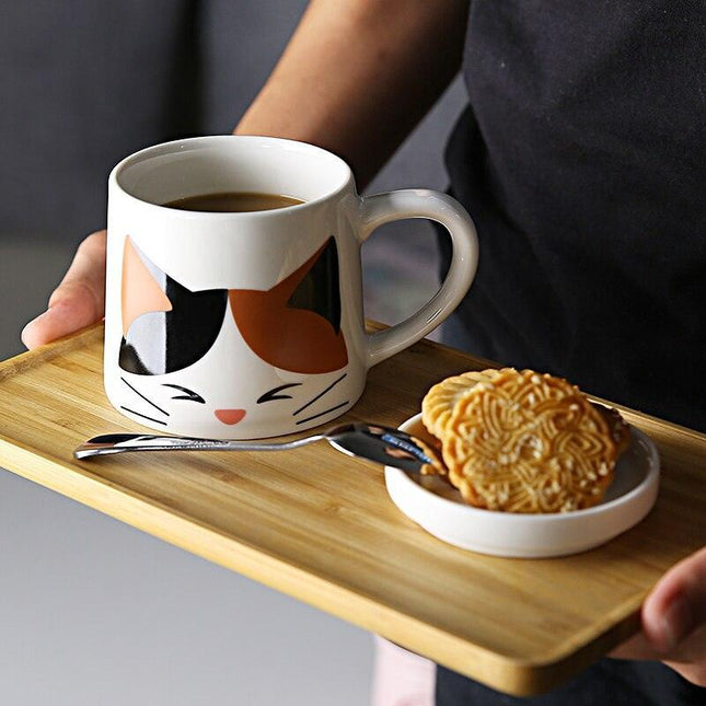 Adorable Cat-Inspired Ceramic Mug Set with Matching Spoon and Lid