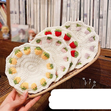 Adorable Strawberry Knit Coaster Set - Whimsical Table Protector and Home Decor Essential - Très Elite