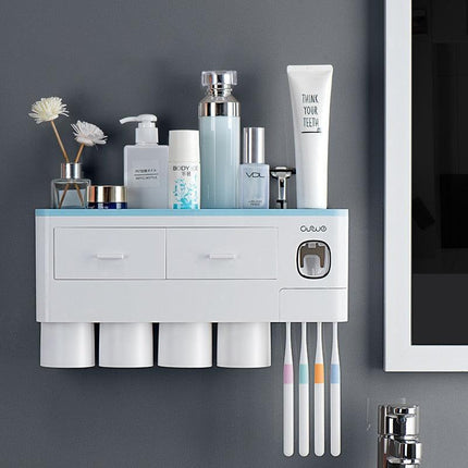 All-in-One Bathroom Organization Kit: Toothbrush Holder, Toothpaste Dispenser, and More..