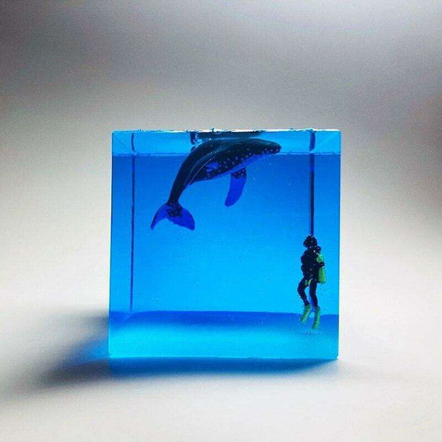 Aquatic Dreamscape LED Night Light - Shark and Whale Resin Glow Lamp