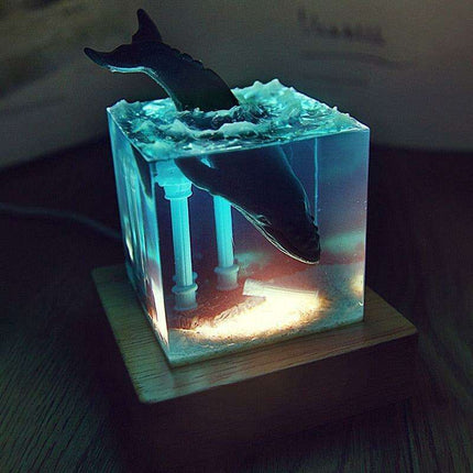 Aquatic Dreamscape LED Night Light - Shark and Whale Resin Glow Lamp