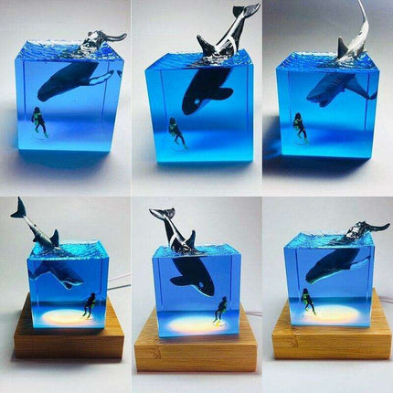 Aquatic Dreamscape LED Night Light - Shark and Whale Resin Glow Lamp