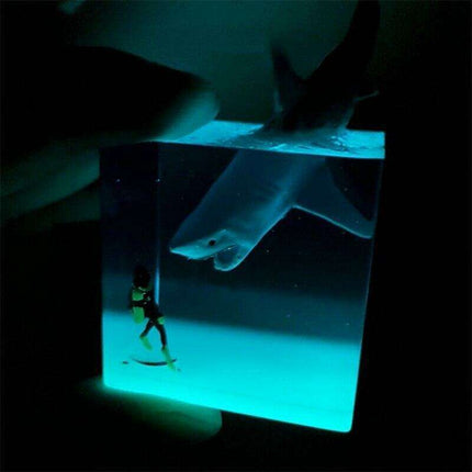 Aquatic Dreamscape LED Night Light - Shark and Whale Resin Glow Lamp