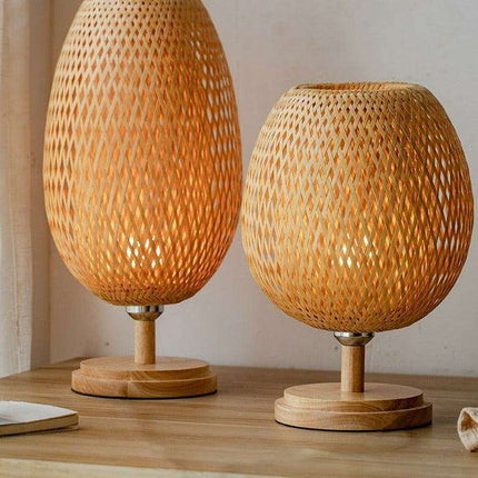 Artisan Crafted Bamboo Rattan Table Lamp - Chic Vintage Chinese Style Lighting for Home Atmosphere