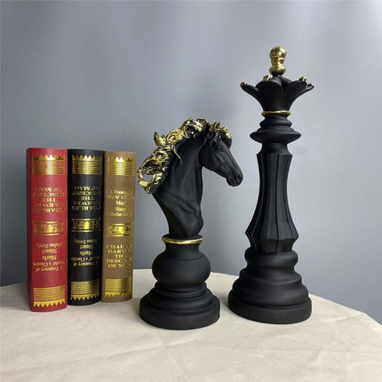Artisan Golden Chess Sculpture: A Handcrafted Masterpiece in Resin - Très Elite