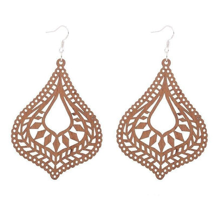 Artisan-Made Geometric Wood Dangle Earrings - Afro-Boho Ethnic Style Jewelry - Très Elite