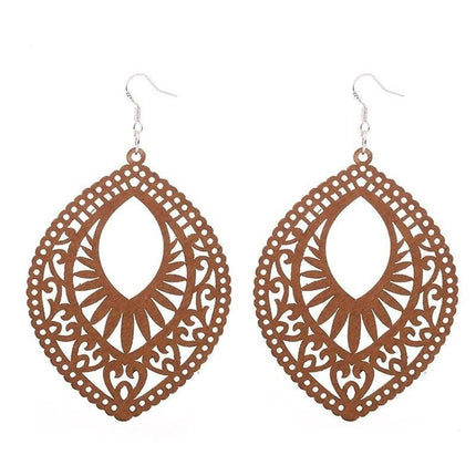 Artisan-Made Geometric Wood Dangle Earrings - Afro-Boho Ethnic Style Jewelry - Très Elite