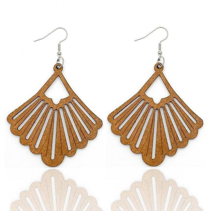 Artisan-Made Geometric Wood Dangle Earrings - Afro-Boho Ethnic Style Jewelry - Très Elite