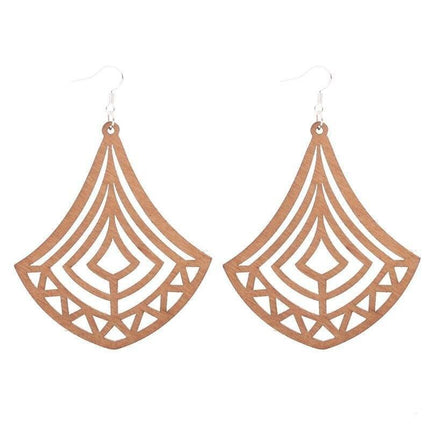 Artisan-Made Geometric Wood Dangle Earrings - Afro-Boho Ethnic Style Jewelry - Très Elite