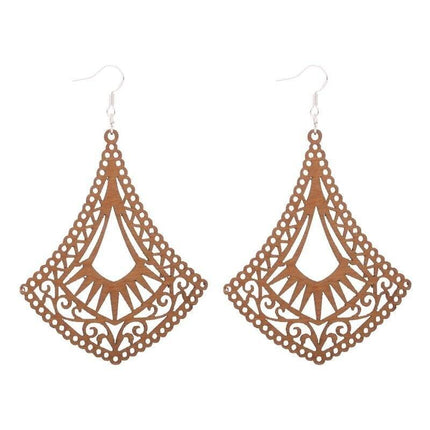 Artisan-Made Geometric Wood Dangle Earrings - Afro-Boho Ethnic Style Jewelry - Très Elite