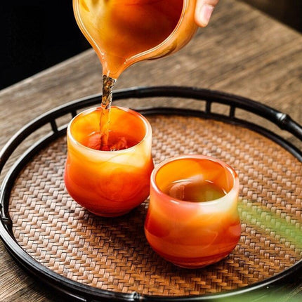 Artisanal Chinese Agate Jade Porcelain Tea Cups - Handcrafted Elegance for Your Tea Experience - Très Elite