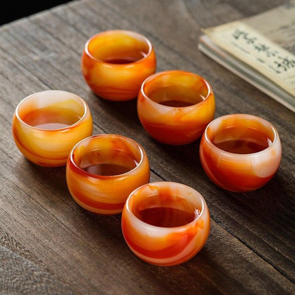 Artisanal Chinese Agate Jade Porcelain Tea Cups - Handcrafted Elegance for Your Tea Experience - Très Elite