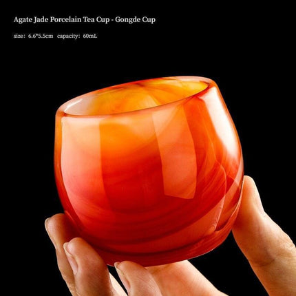 Artisanal Chinese Agate Jade Porcelain Tea Cups - Handcrafted Elegance for Your Tea Experience.