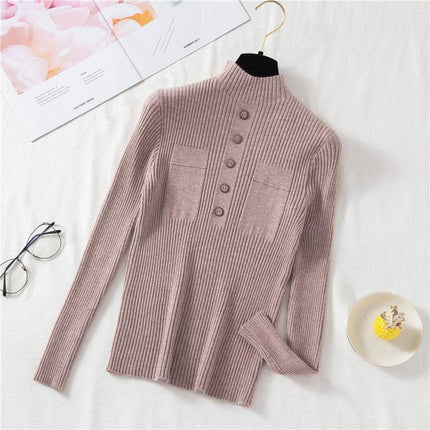 Autumn Elegance: Women's Knit Sweater with Stylish Button Design - Très Elite